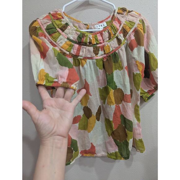 Pretty cotton smocked abstract calico printed babydoll style top by THML size S - Picture 5 of 11